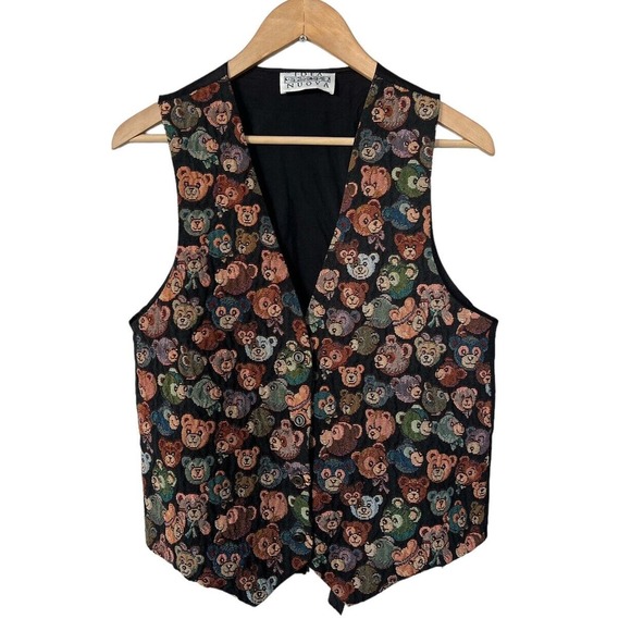 Vintage 90s Tapestry Teddy Bear Novelty Print Vest M/L - Picture 1 of 3